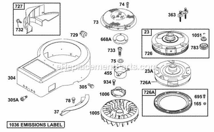 Blower Housing Flywheels Screens Diagram and Parts List for 288707-0110-01  Briggs and Stratton Engine